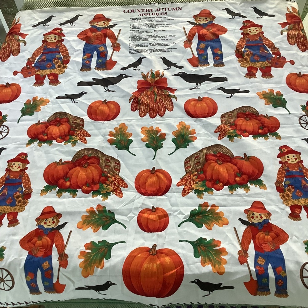 V.I.P USA Country Autumn Appliques Fabric Panel Scarecrow Pumpkin Fall 34x35.5